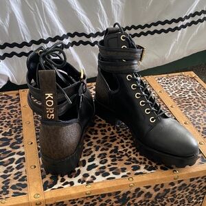 Michael Kors Black and Gold Combat Boots